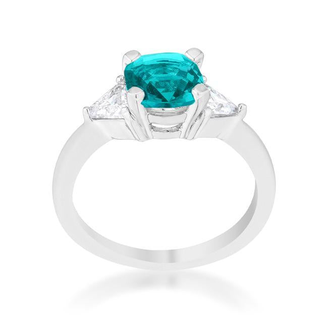 Shonda 1.8ct Blue Topaz CZ Rhodium Cushion Classic Statement Ring