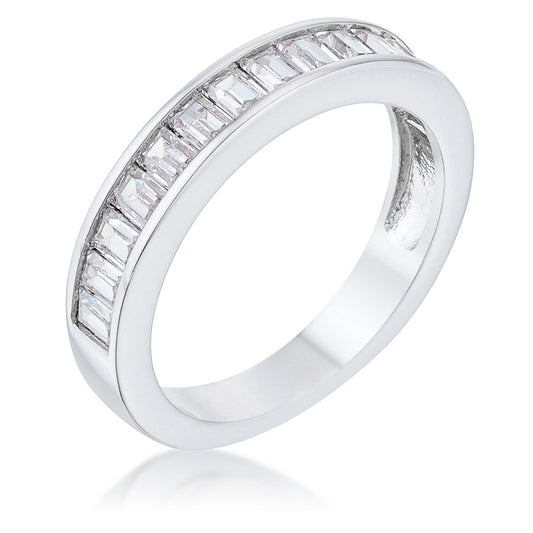 Interlocking Rhodium Chain Design Ring with CZ