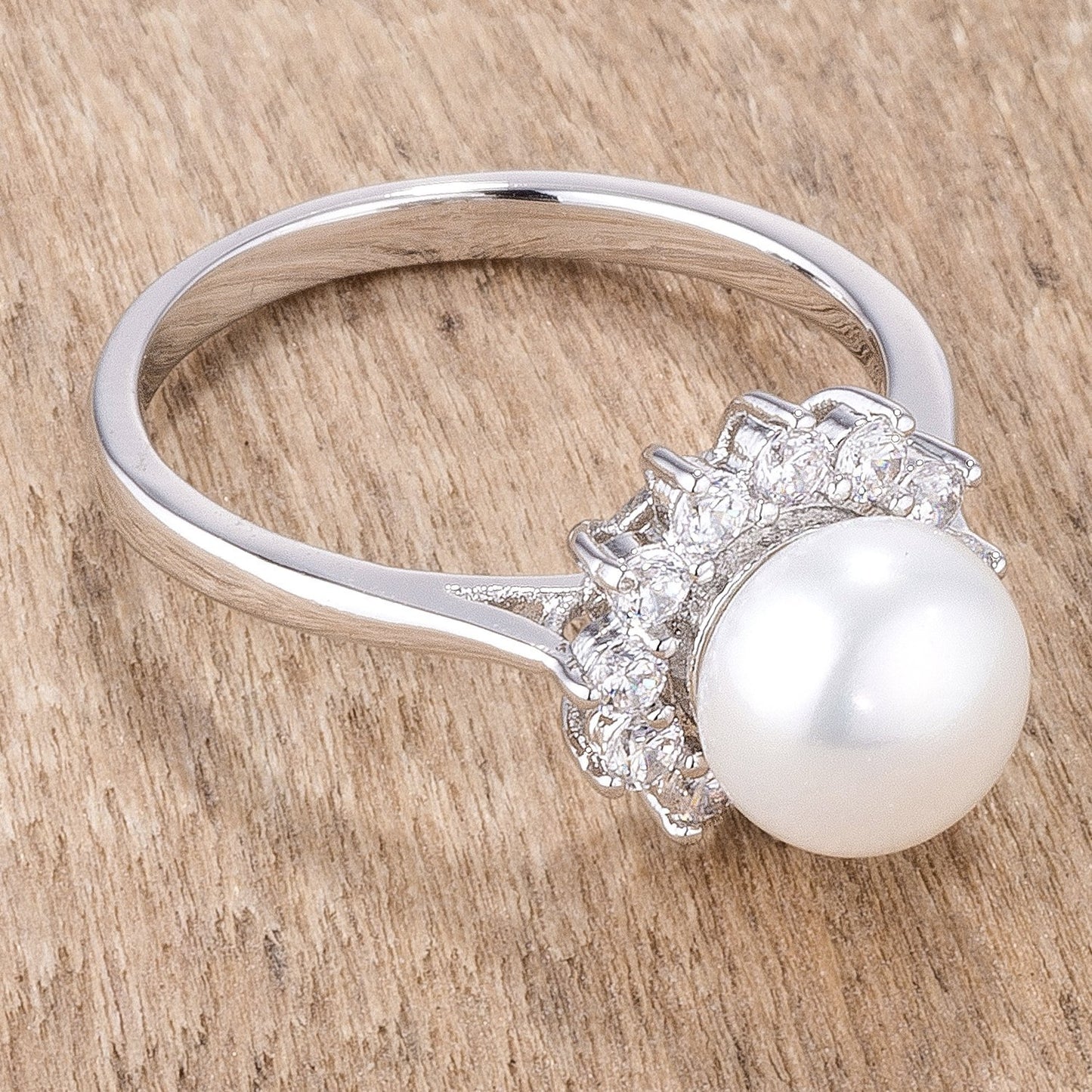 Rhodium Plated Twisted Rope Freshwater Pearl Wrap ring