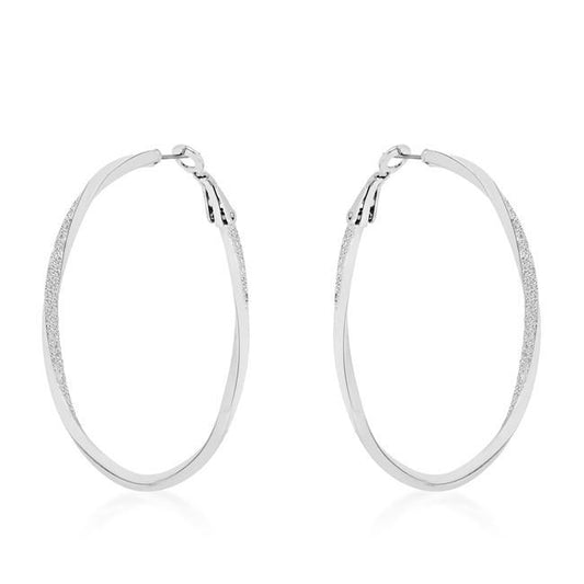 Rhodium Plated Twist Hoop Earrings