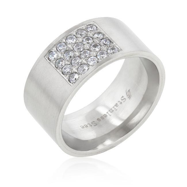 Stainless Steel Pave Cubic Zirconia Mens Ring