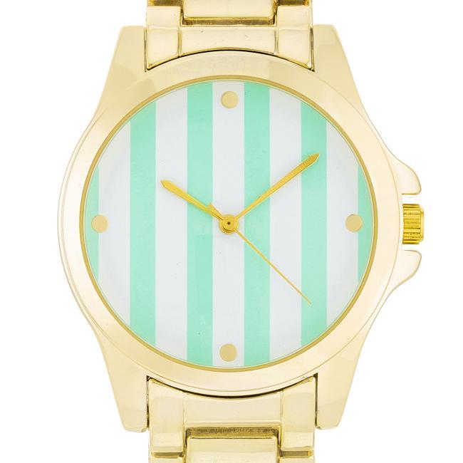 Gold Watch - Mint Stripe Dial