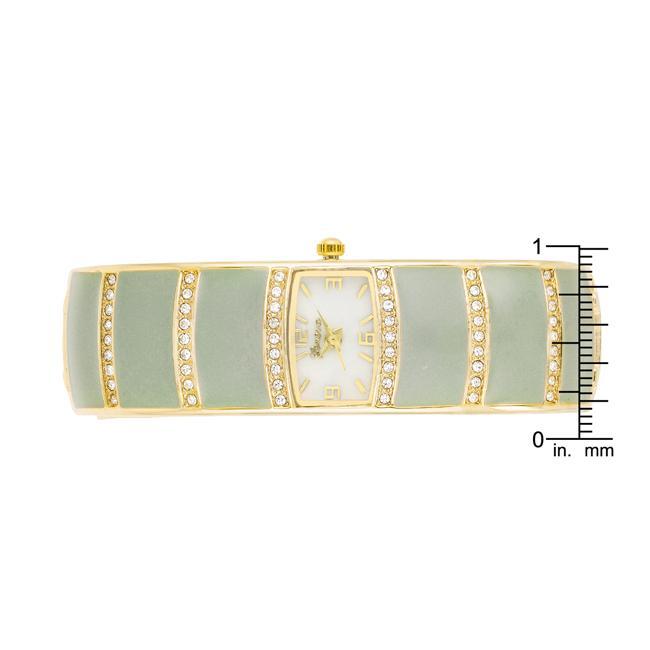 Gold Cuff Watch With Crystals - Grey