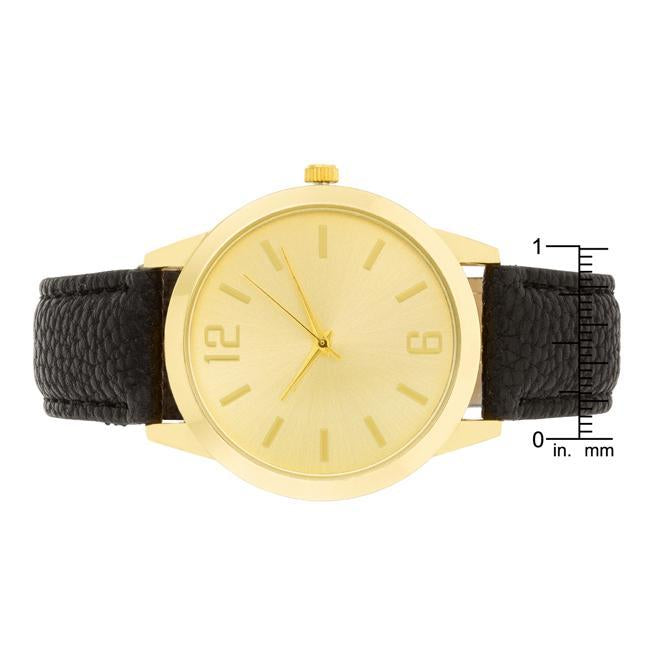 Gold Black Leather Watch