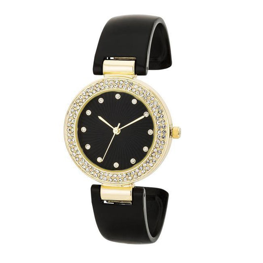 Black Cuff Crystal Watch