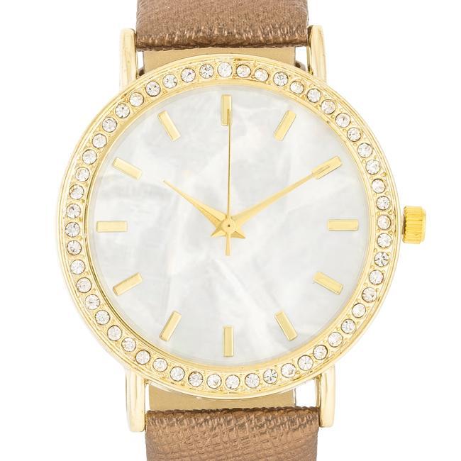 Gold Shell Pearl Watch With Crystals