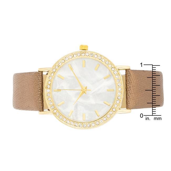 Gold Shell Pearl Watch With Crystals