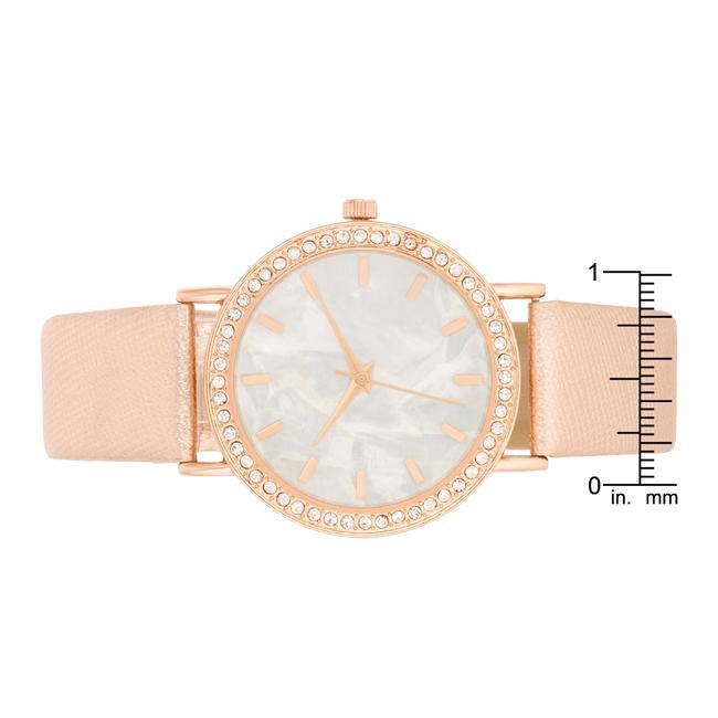 Rose Gold Leather Watch With Crystals