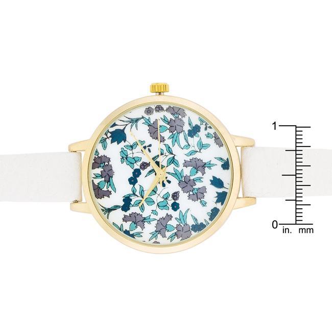 Gold Watch With Floral Print Dial