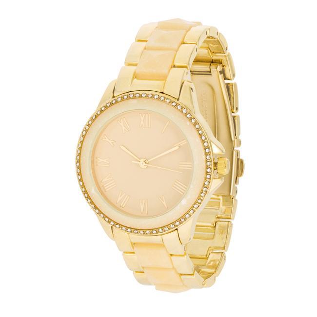 Cream And Gold Metal Crystal Watch