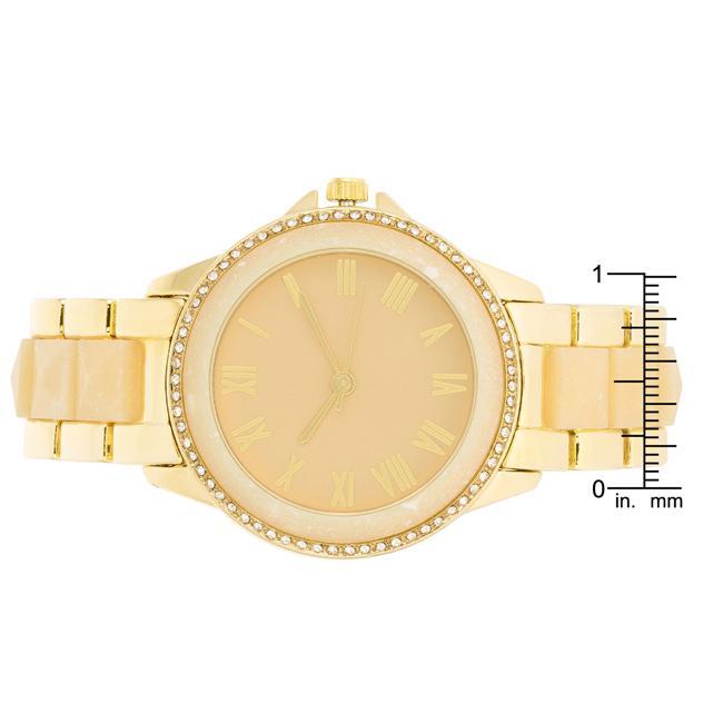 Cream And Gold Metal Crystal Watch