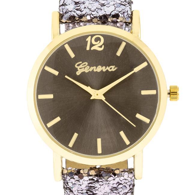 Gold Watch With Glitter Leather Strap