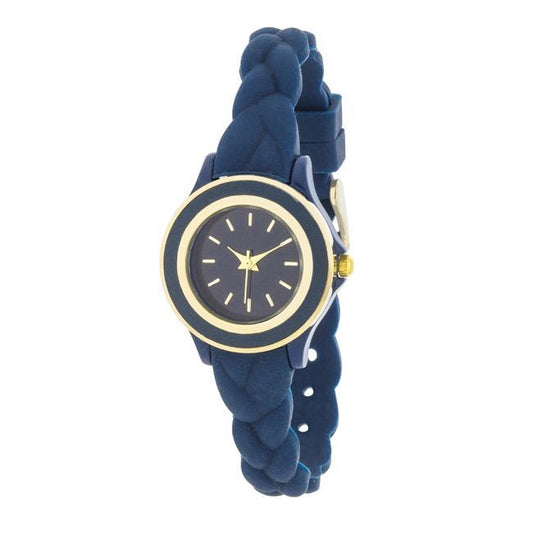 Carmen Braided Ladylike Watch With Blue Rubber Strap