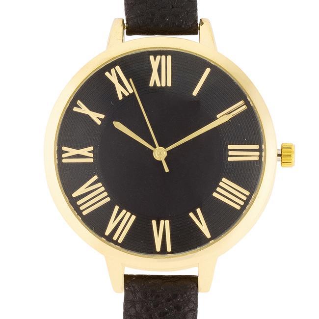 Gold Watch With Black Leather Strap