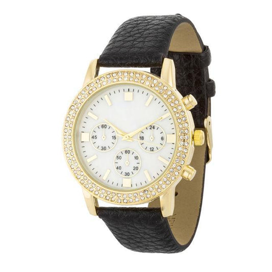 Gold Shell Pearl Watch With Crystals