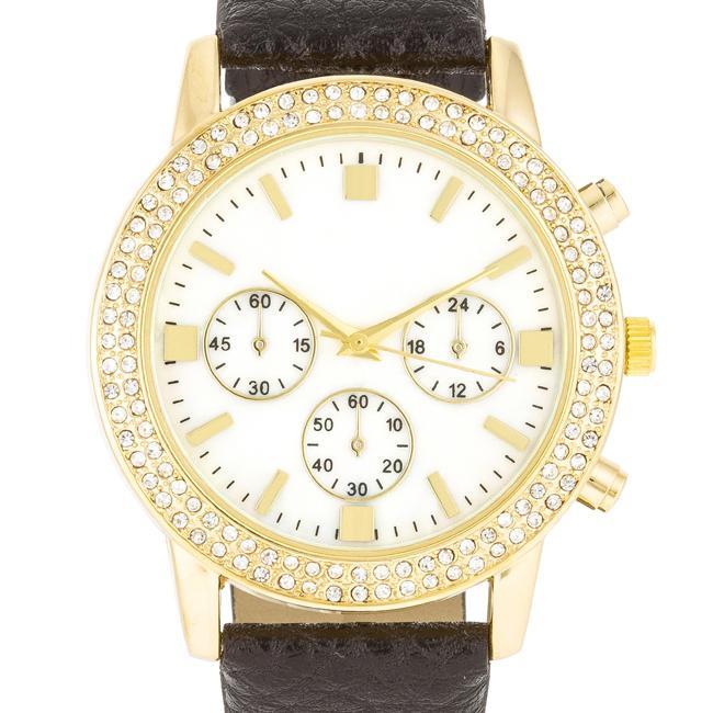 Gold Shell Pearl Watch With Crystals