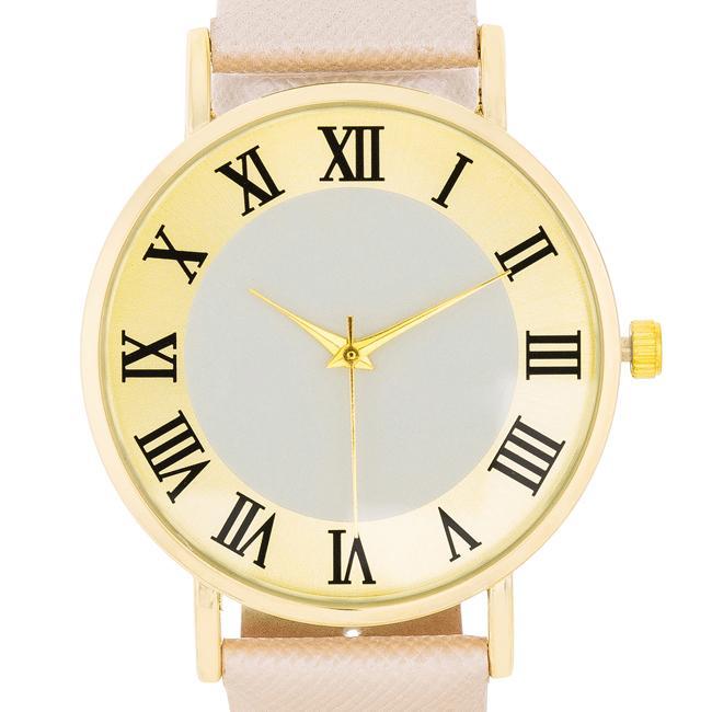 Gold Classic Watch With Champagne Leather Strap