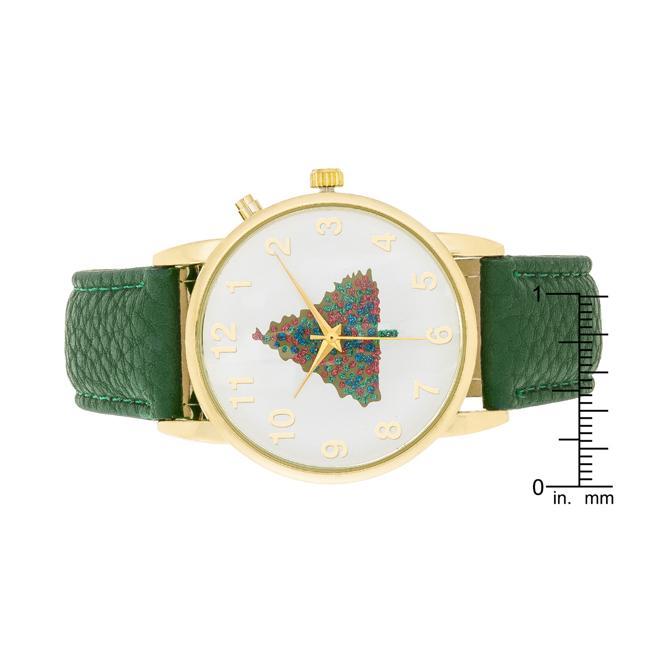 Gold Holiday Tune Watch With Green Leather Strap