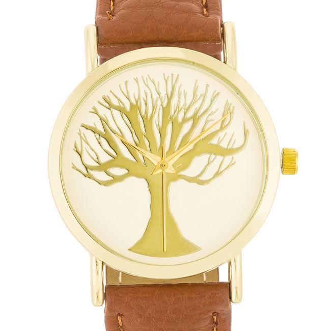 Fashion Tree Dial Watch With Leather Band