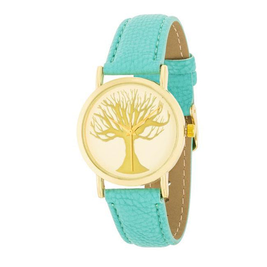 Fashion Tree Dial Watch With Leather Band