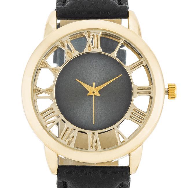 Cecelia Gold Boyfriend Watch With Black Leather Band