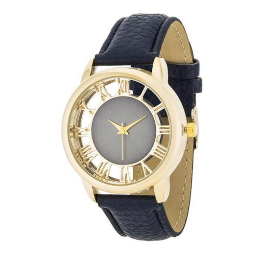 Cecelia Gold Boyfriend Watch With Navy Blue Leather Band