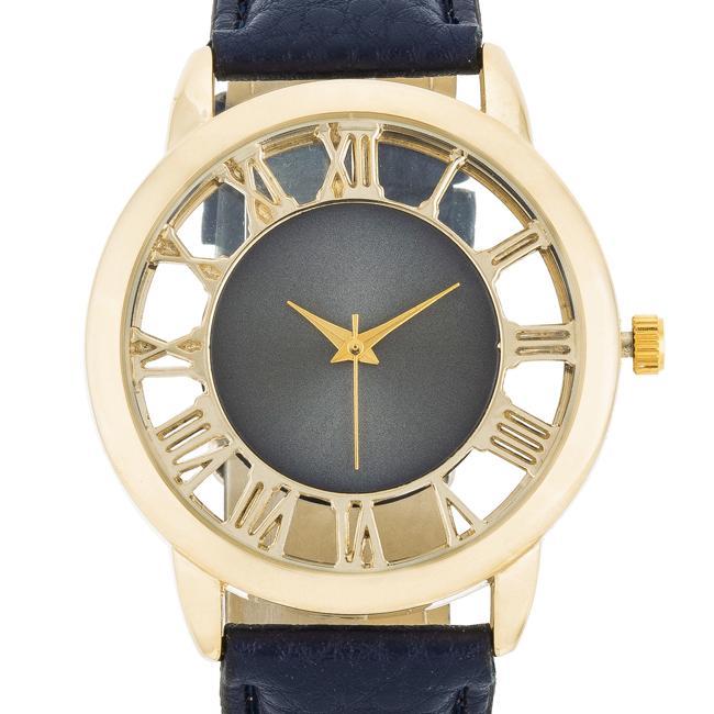 Cecelia Gold Boyfriend Watch With Navy Blue Leather Band