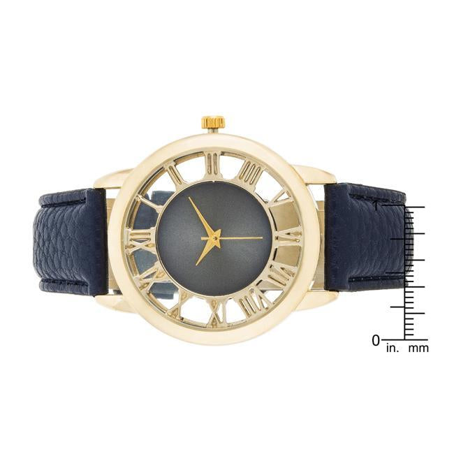 Cecelia Gold Boyfriend Watch With Navy Blue Leather Band