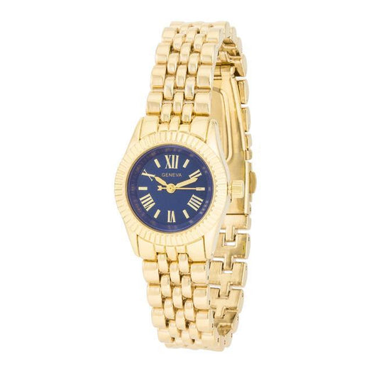 Gold Link Watch With Navy Dial