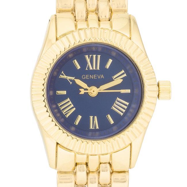 Gold Link Watch With Navy Dial