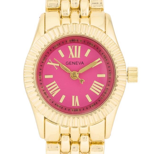 Gold Link Watch With Pink Dial