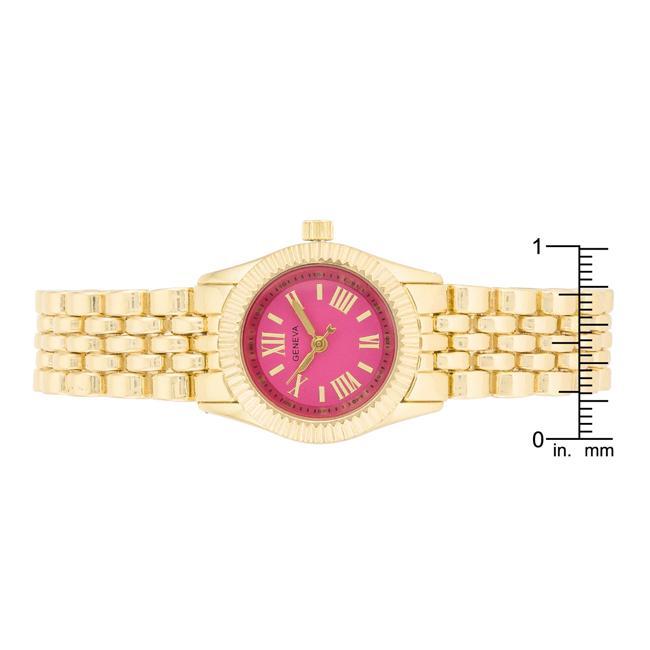 Gold Link Watch With Pink Dial