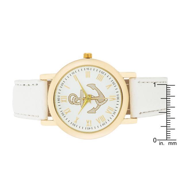 Natalie Gold Nautical Watch With White Leather Band