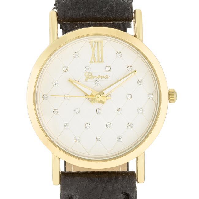 Gold Black Leather Watch