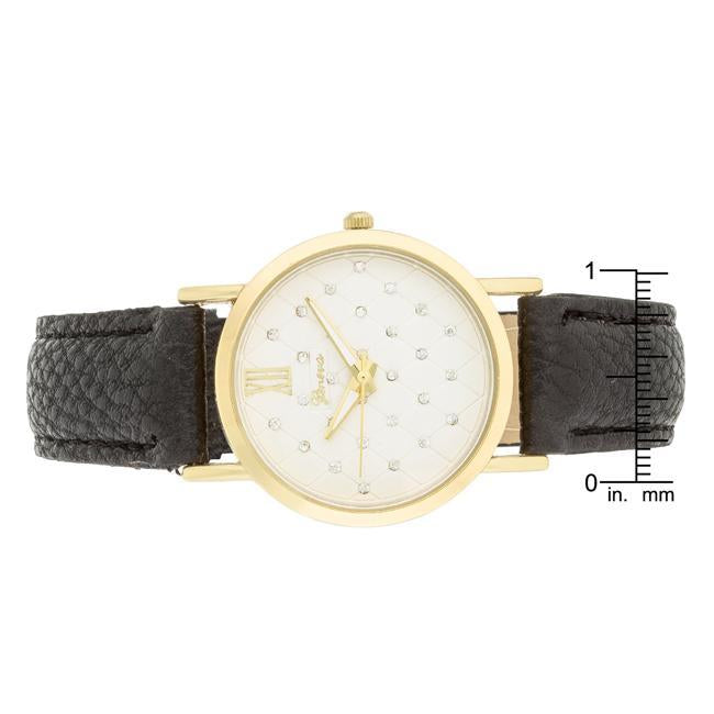 Gold Black Leather Watch