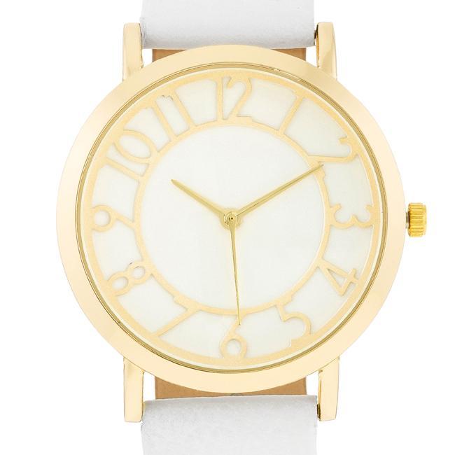 Gold Watch With White Leather Strap