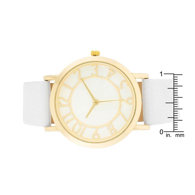 Gold Watch With White Leather Strap