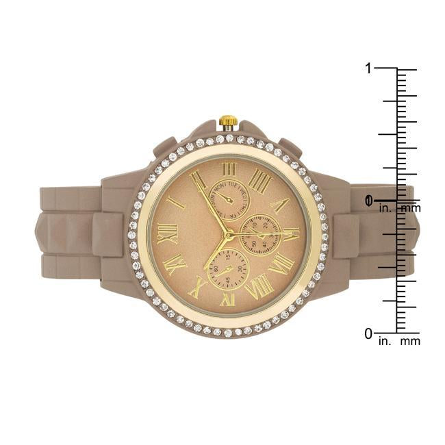 Ava Gold Taupe Metal Watch With Crystals