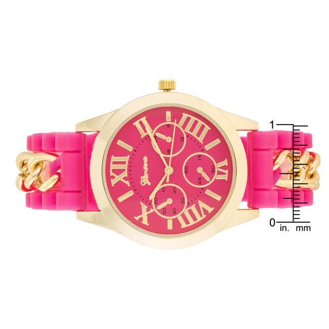 Gold Watch With Pink Rubber Strap